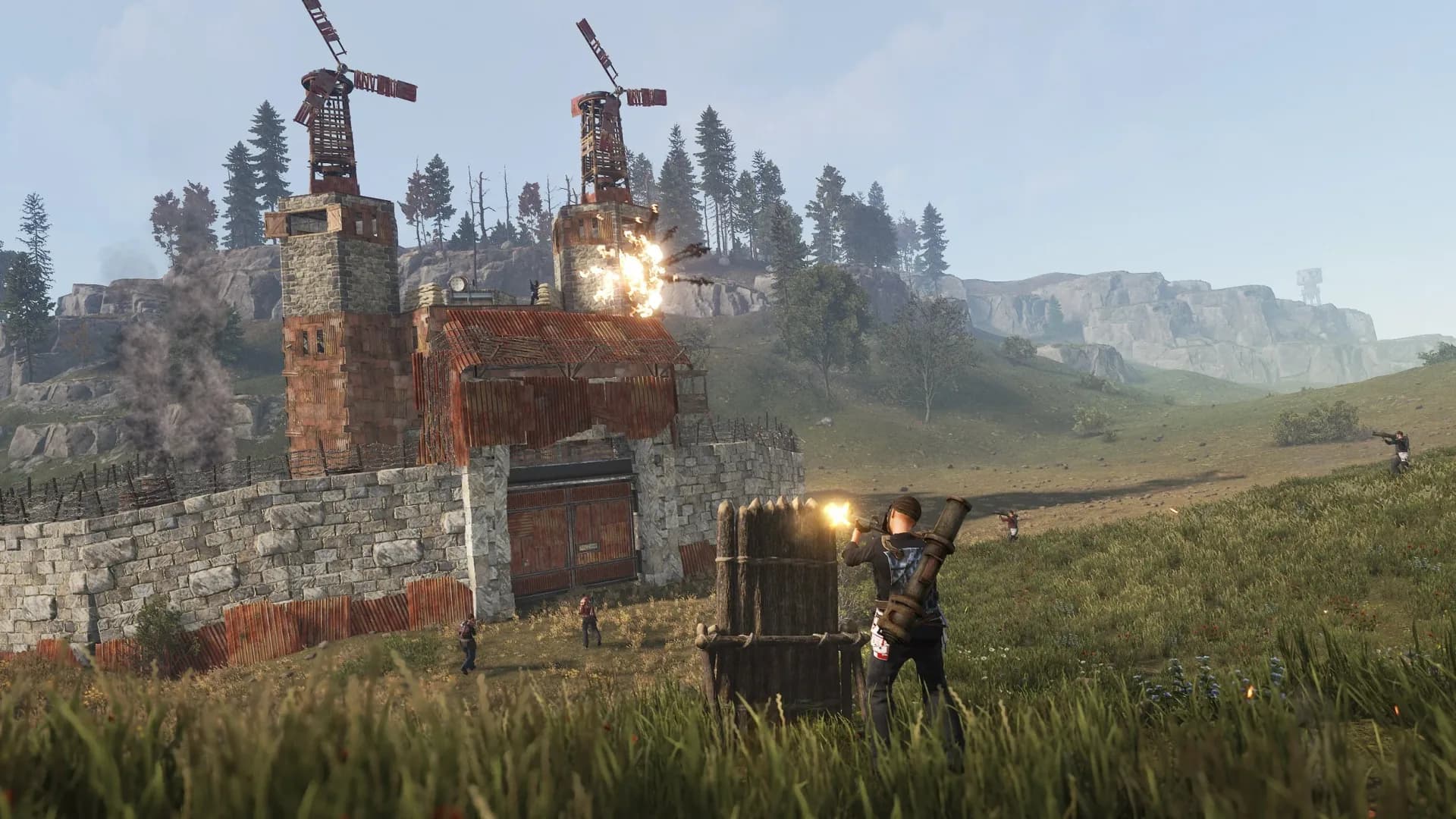 Команда игроков штурмует базу в Rust